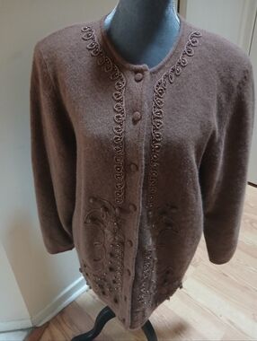 Beta's Choice Vintage Grandma Embellished  Button FrontCardigan Sweater Sz:L